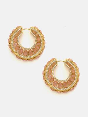 Gold plated kundan pink stone hoop earrings 3