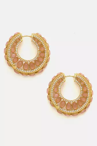 Gold plated kundan pink stone hoop earrings