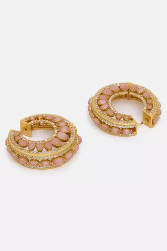 Gold plated kundan pink stone hoop earrings