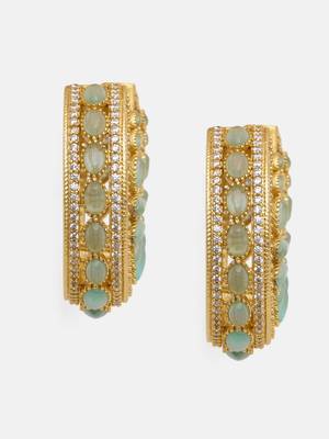 Gold plated kundan green stone hoop earrings 3