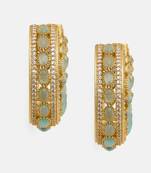 Gold plated kundan green stone hoop earrings