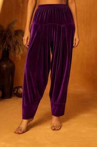 Purple plain velvet salwar