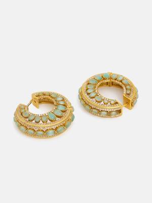 Gold plated kundan green stone hoop earrings 4