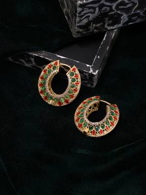 Gold plated kundan multicolor Stone hoop earrings 2