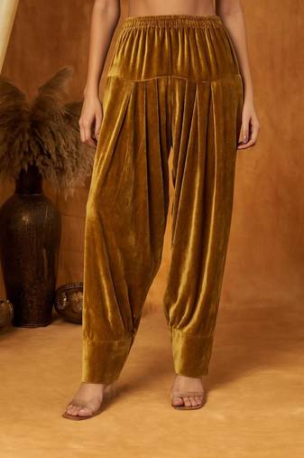 Gold plain velvet  salwar
