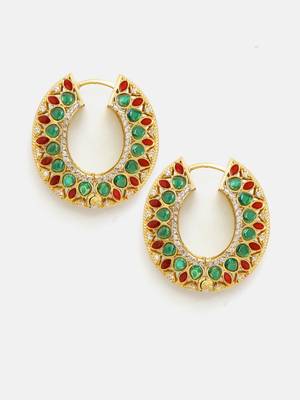 Gold plated kundan multicolor Stone hoop earrings 3