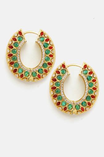 Gold plated kundan multicolor Stone hoop earrings