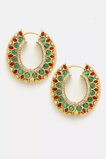 Gold plated kundan multicolor Stone hoop earrings