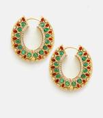 Gold plated kundan multicolor Stone hoop earrings