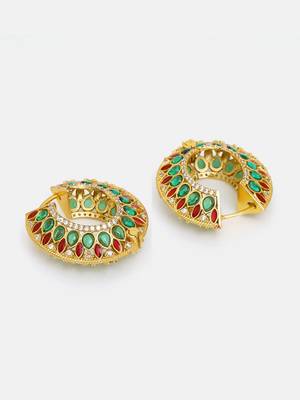 Gold plated kundan multicolor Stone hoop earrings 4