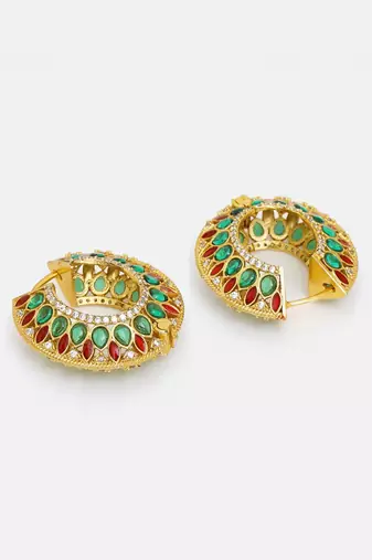Gold plated kundan multicolor Stone hoop earrings