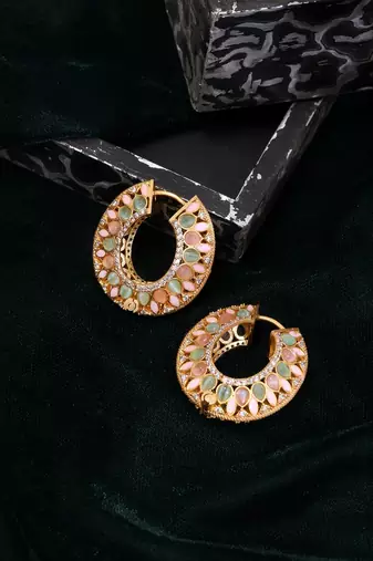 Gold plated kundan multicolor Stone hoop earrings