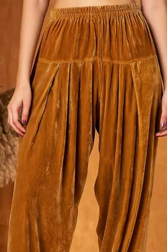 Gold plain velvet  salwar