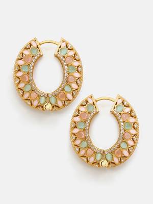 Gold plated kundan multicolor Stone hoop earrings 3