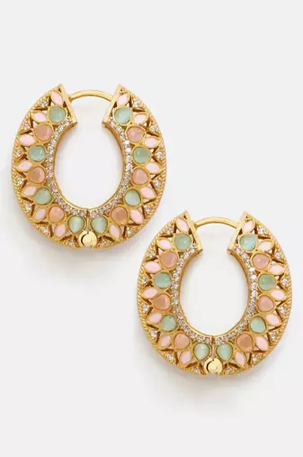 Gold plated kundan multicolor Stone hoop earrings