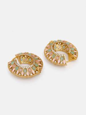 Gold plated kundan multicolor Stone hoop earrings 4
