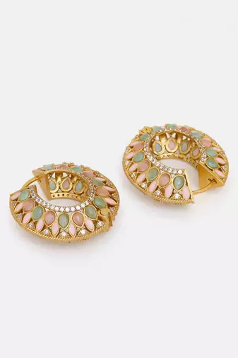Gold plated kundan multicolor Stone hoop earrings