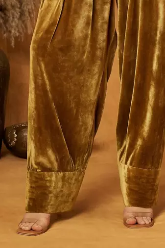 Gold plain velvet  salwar