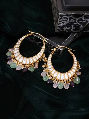 Gold plated kundan multicolor Stone hoop earrings 2