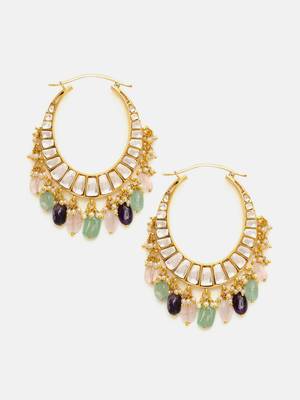 Gold plated kundan multicolor Stone hoop earrings 3