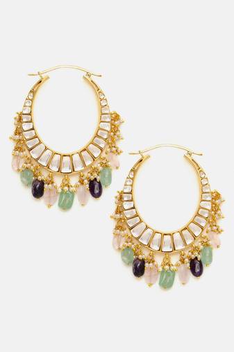 Gold plated kundan multicolor Stone hoop earrings