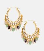 Gold plated kundan multicolor Stone hoop earrings