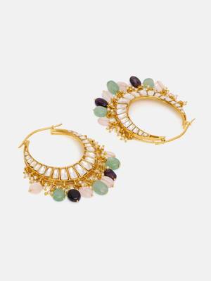 Gold plated kundan multicolor Stone hoop earrings 4