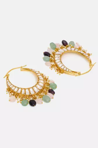 Gold plated kundan multicolor Stone hoop earrings