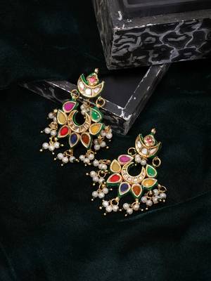 Gold plated kundan multicolor Stone chandbalis 2