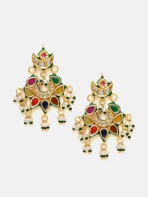 Gold plated kundan multicolor Stone chandbalis 3