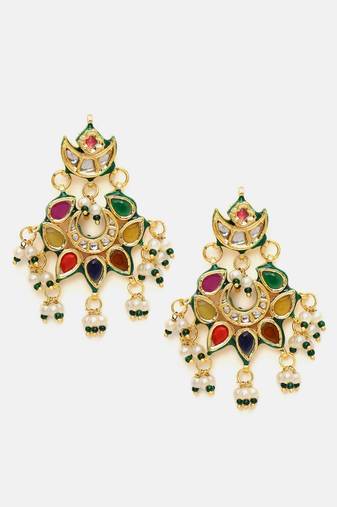 Gold plated kundan multicolor Stone chandbalis