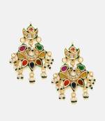 Gold plated kundan multicolor Stone chandbalis