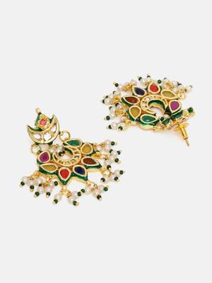Gold plated kundan multicolor Stone chandbalis 4