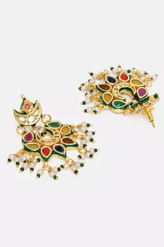 Gold plated kundan multicolor Stone chandbalis