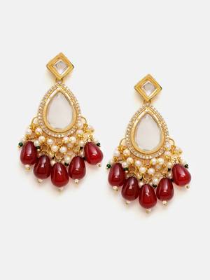 Gold plated kundan red stone dangler earrings 1