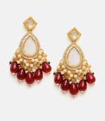 Gold plated kundan red stone dangler earrings