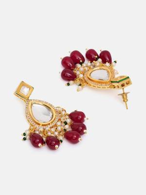 Gold plated kundan red stone dangler earrings 4