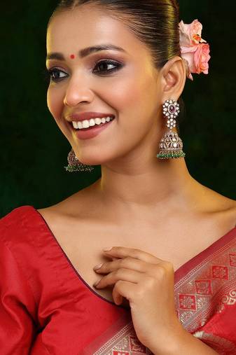 Gold plated kundan multicolor Stone jhumkas