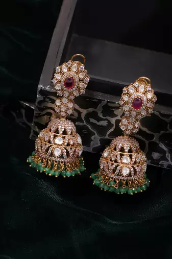 Gold plated kundan multicolor Stone jhumkas