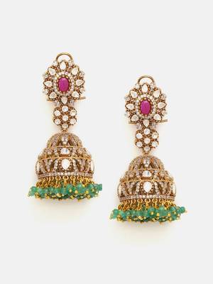 Gold plated kundan multicolor Stone jhumkas 3