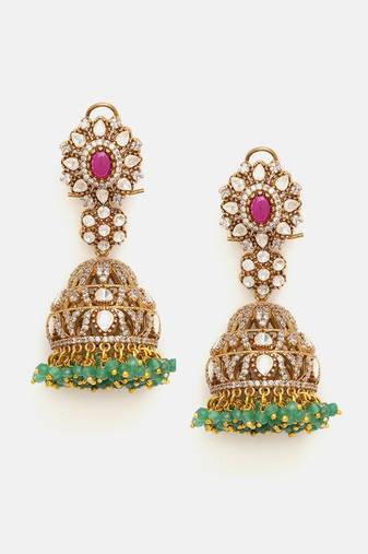 Gold plated kundan multicolor Stone jhumkas