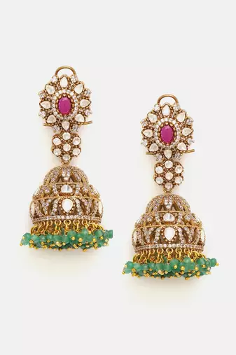 Gold plated kundan multicolor Stone jhumkas