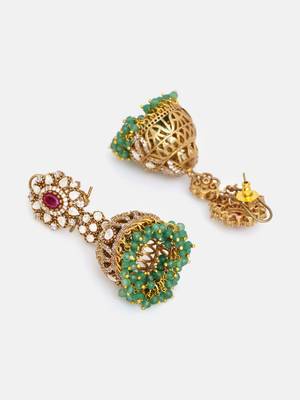 Gold plated kundan multicolor Stone jhumkas 4