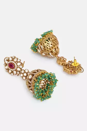 Gold plated kundan multicolor Stone jhumkas