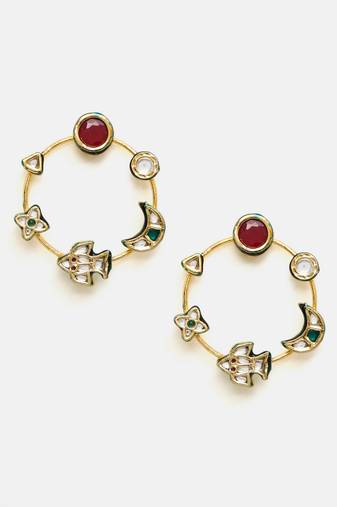 Gold plated kundan multicolor Stone dangler earrings