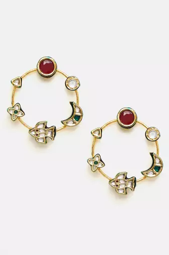 Gold plated kundan multicolor Stone dangler earrings