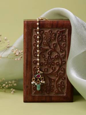 Gold plated kundan multicolor Stone maang tikka 2