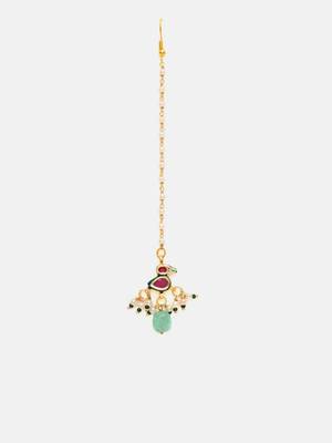 Gold plated kundan multicolor Stone maang tikka 3