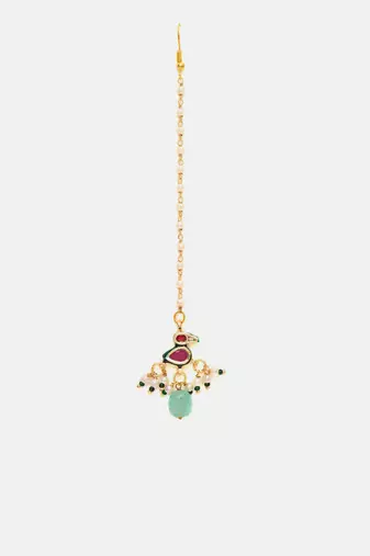 Gold plated kundan multicolor Stone maang tikka
