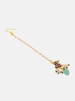 Gold plated kundan multicolor Stone maang tikka 4